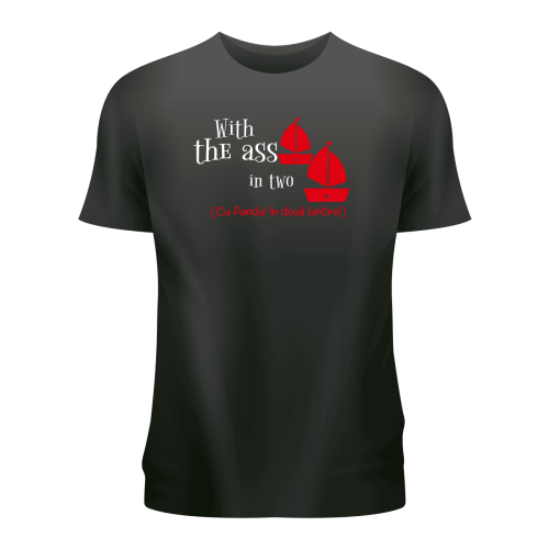 Tricou personalizat negru ,,Cu fundul in 2 luntre''