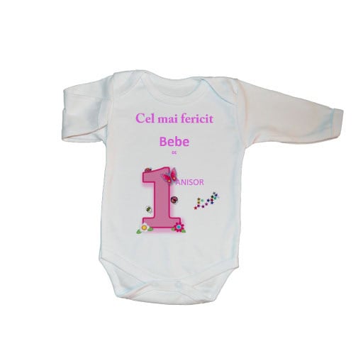 Body-personalizat-1-an-roz Set tricouri personalizate familie 1st year roz