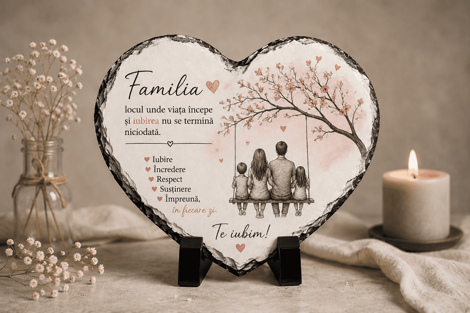 Familia - cadou personalizat cu mesaj pentru familie, iubire și încredere, ideal pentru decor și cad.