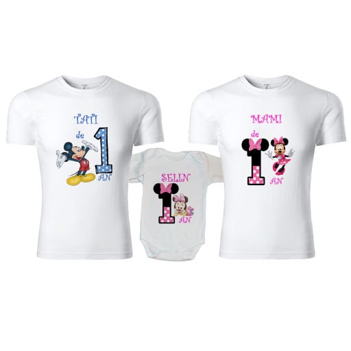 set-tricouri-personalizate-familie-1st-year-Minnie-Mouse Set tricouri personalizate familie Mickey si Minnie Mouse
