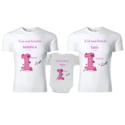 Set tricouri personalizate familie 1st year roz
