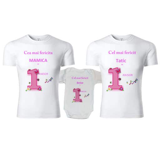 set-tricouri-personalizate-familie-1st-year-roz Set tricouri personalizate familie 1st year roz