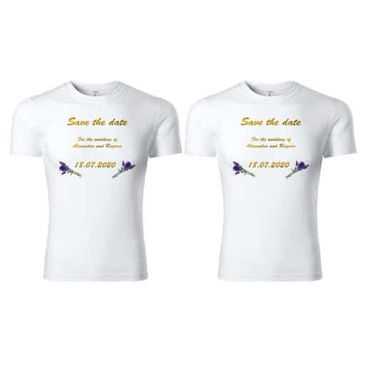 set-tricouri-personalizate-save-the-date-auriu Set 2 tricouri personalizate Save the Date - mov