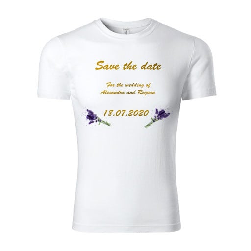 tricou-personalizat-save-the-date-auriu Set 2 tricouri personalizate Save the Date - mov
