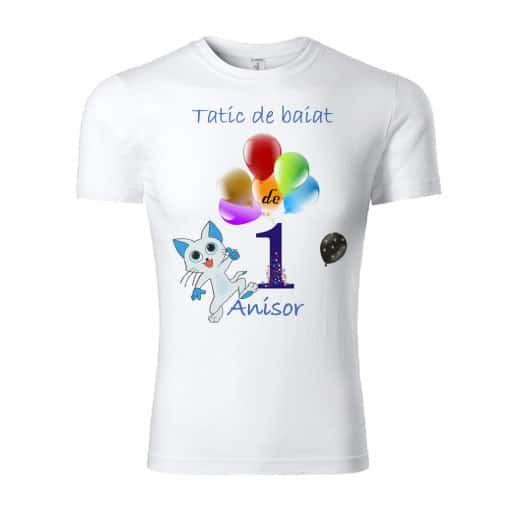 tricou-personalizat-tata-1-an-baiat Set tricouri personalizate familie 1st year baloane colorate