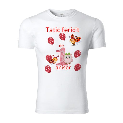 tricou-personalizat-tata-1-an-buburuza-si-puisor Set tricouri personalizate familie 1st year buburuza si puisor