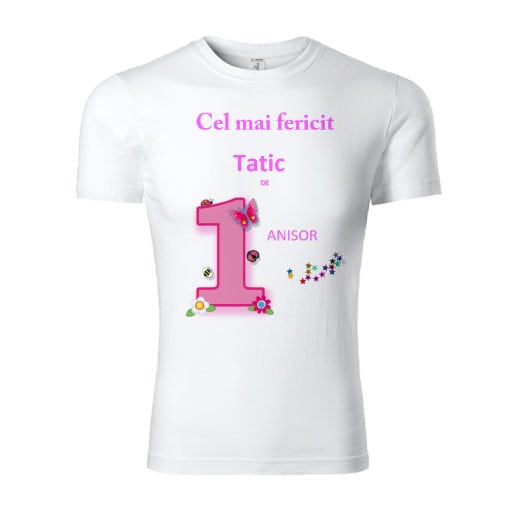 tricou-personalizat-tata-1-an-roz Set tricouri personalizate familie 1st year roz