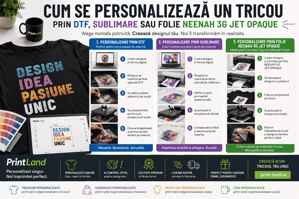 CUM SE PERSONALIZEAZĂ UN TRICOU: DTF, sublimare sau folie NEENAH 3G JET OPAQUE.