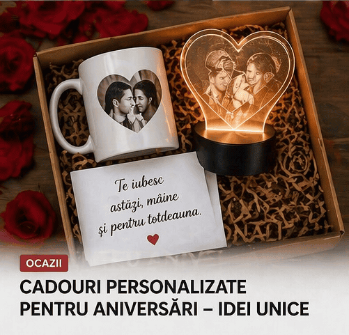Cadou personalizat pentru aniversare cu fotografie și mesaj special.