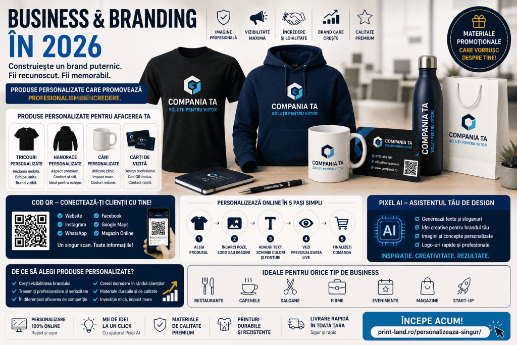 Eșarfe și tricouri personalizate pentru business și branding în 2026.
