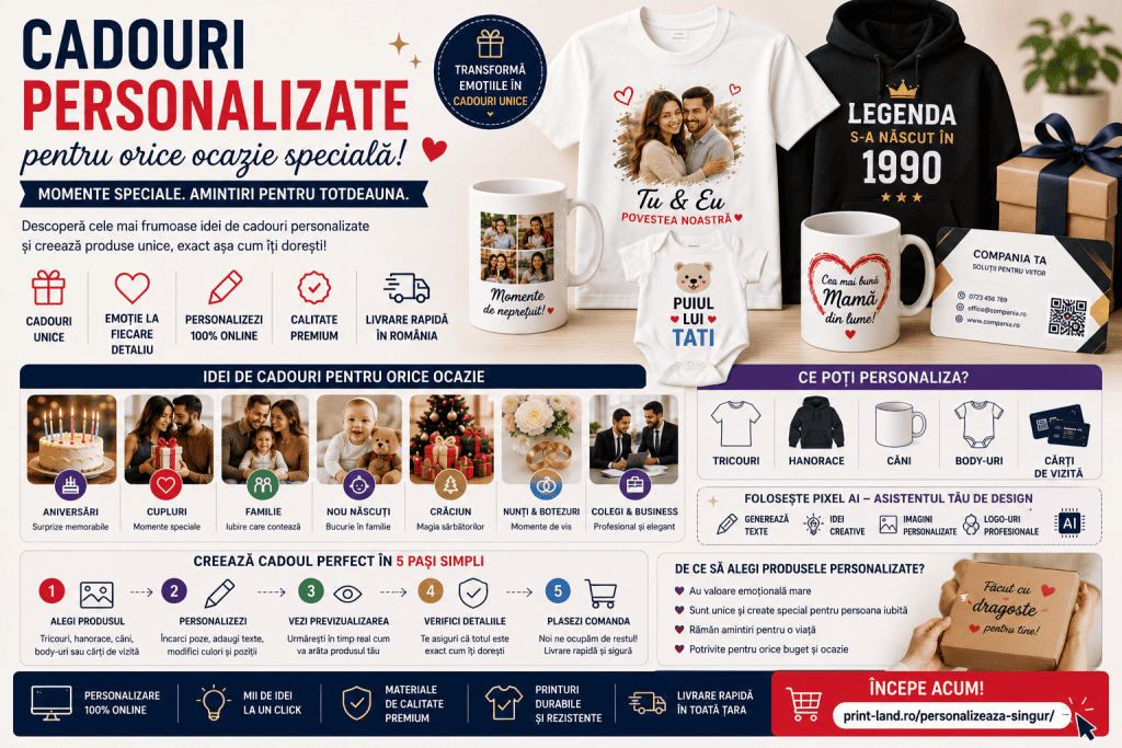 Cadouri personalizate pentru orice ocazie specială, produse unice și originale.
