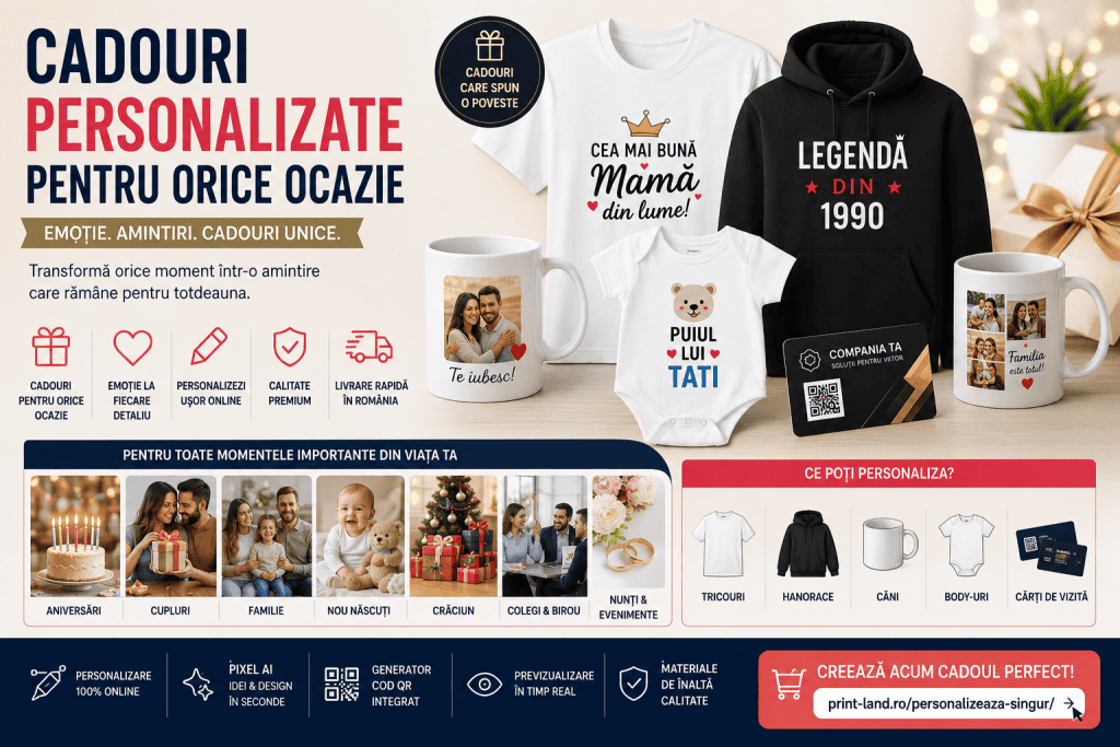 Cadouri personalizate pentru orice ocazie, cu texte și imagini unice, de calitate superioară.