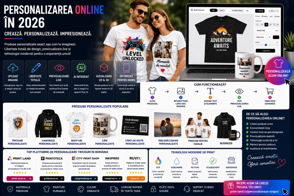 Personalizare tricouri online 2026 pentru evenimente și business, calitate superioară.
